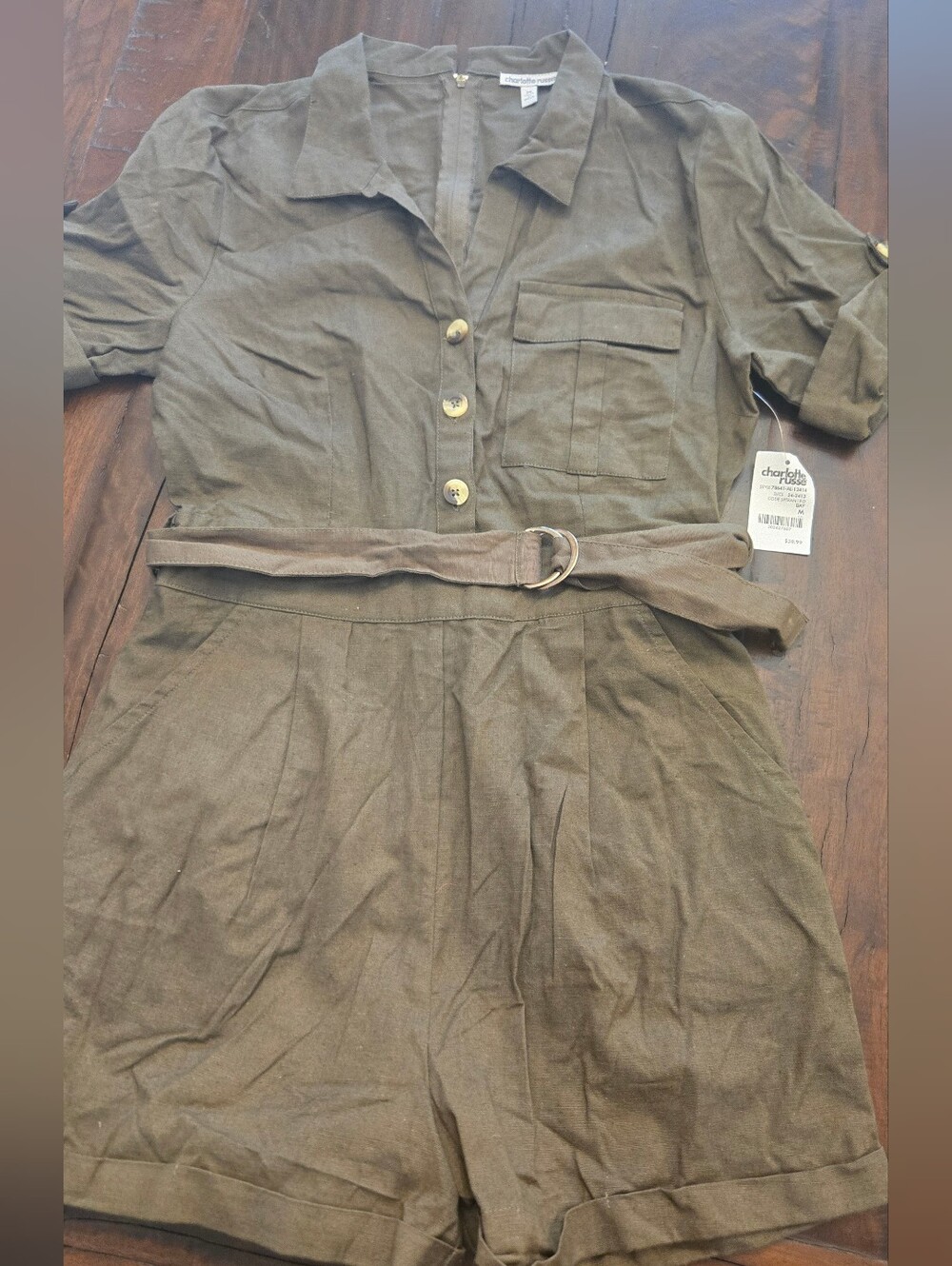 New Charlotte Russe Olive Green Cargo Utility Romper Medium